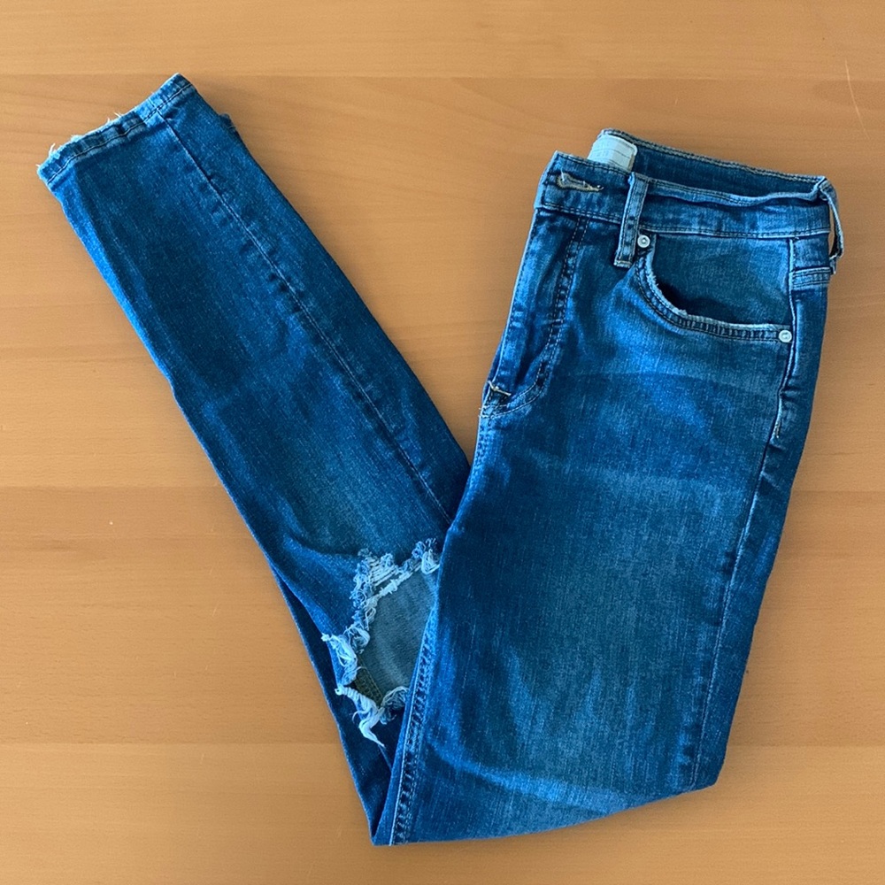 Free People High Waist Distressed Knee Skinny Stretch Jeans 29